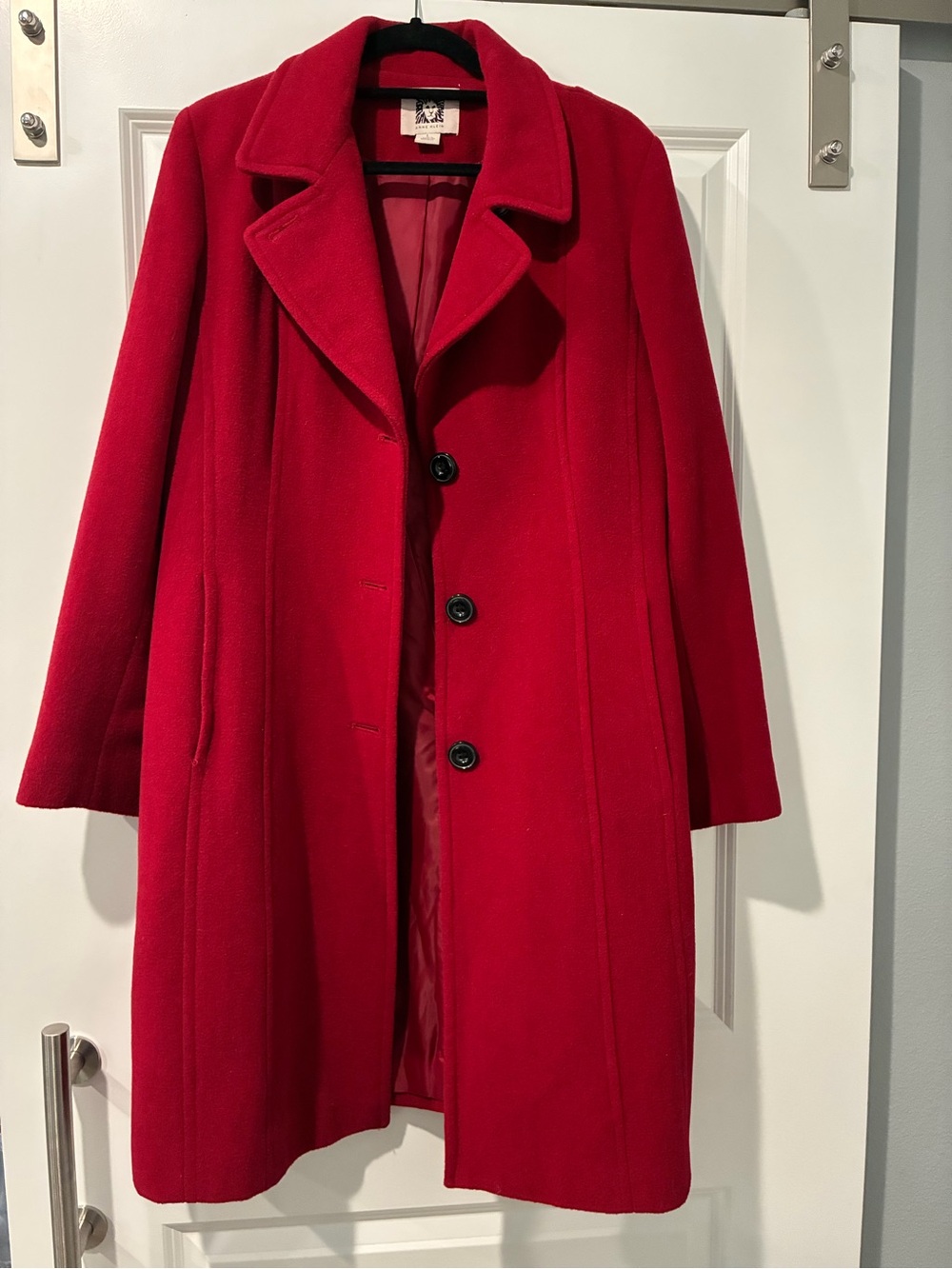 Anne Klein Vibrant Red Wool Pea Coat - Picture 2 of 9